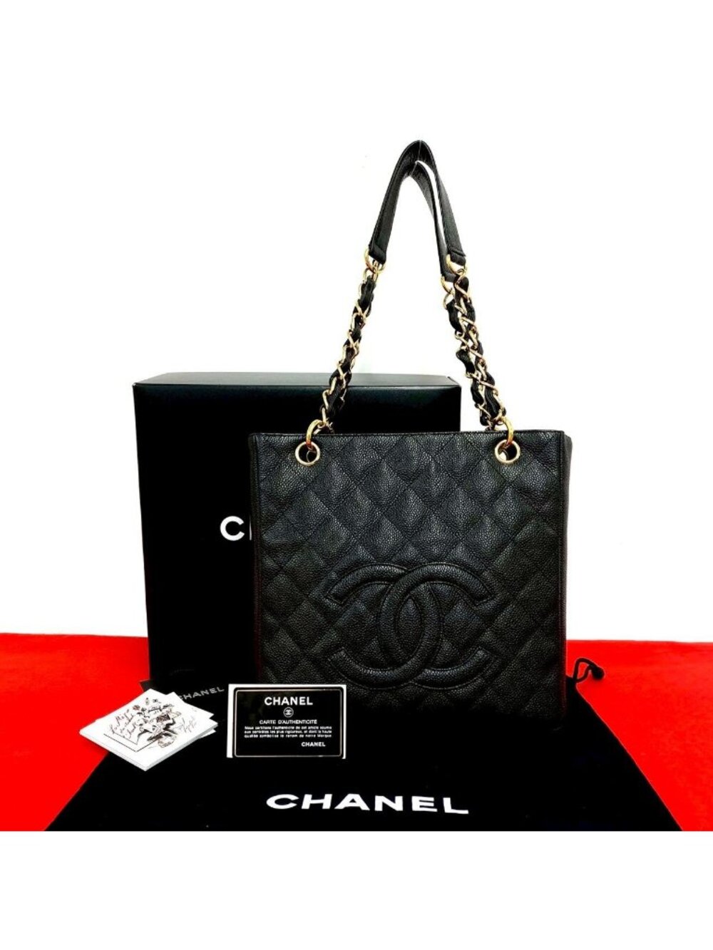 Chanel Box Card with Number 8 Petite Shopping Tote PST CC Logo Caviar Leather